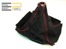 Schaltmanschette Microfaser Alcantara Shift Boot Universal Schwarz Ziernaht Rot