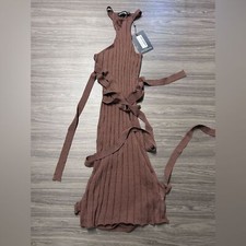 PrettyLittleThing Shape Choclate Brown Sheer Knit Detail Bodycon Dress Size 4