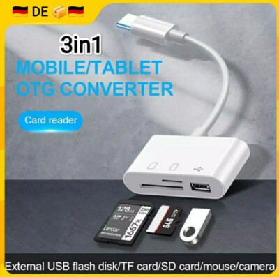 USB C auf USB 2.0 SD / MicroSD (TF) OTG Kartenleser Adapter kompatibel Hub 3in1