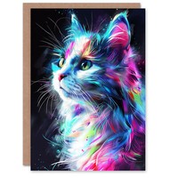 Bunte Neon KäTzchen PorträT Frau Karte Mit Katzenmotiv Geburtstagskarte