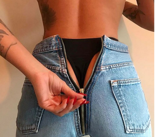 Donna Sexy Jeans Attillati apertura posteriore con zip Slim Fit Denim  Pantaloni Pants | eBay