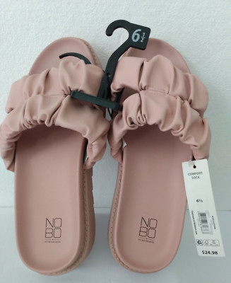 NoBo Sz 6.5 NWT Ruched Bubble Strap Slider Sandals Wedge Blush Pink Comfortable