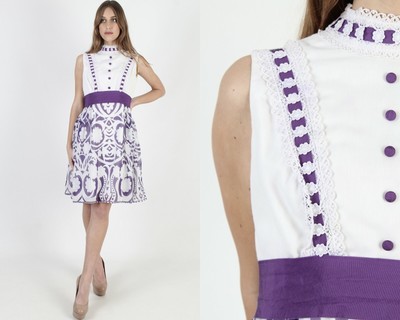 white and purple floral dress