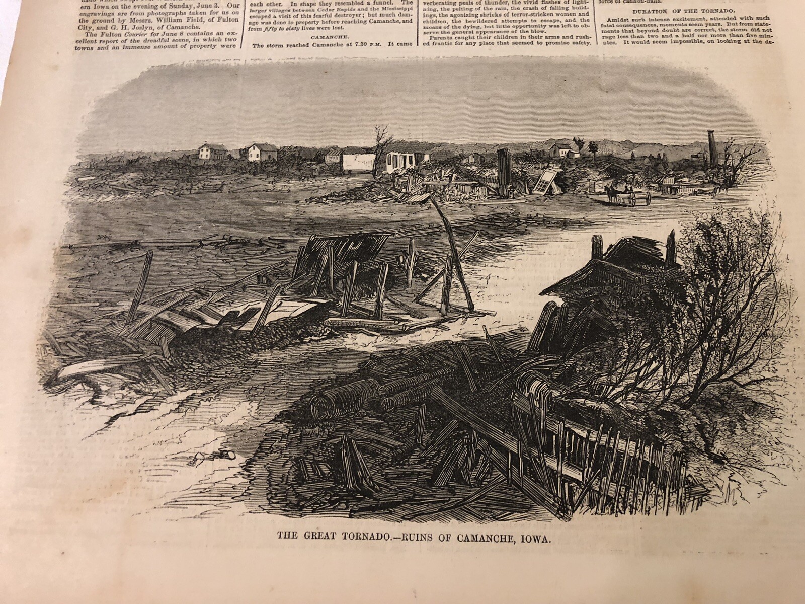 1860 Harpers Antique Print The Tornado Destruction At Camanche Iowa