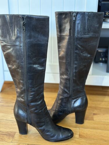 Marc Fisher Talent Black Leather Tall Boots Side Zip Medium Calf Women's 5.5 - Picture 6 of 11