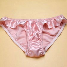 Womens 100 Silk Cute Panties Low-waisted Ruffle Thongs Briefs Bikinis Underwear