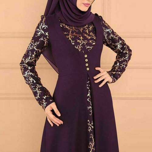 Women Kaftan Abaya Jilbab Long Sleeve Islamic Muslim Dubai Gown Robe Maxi Dress - Bild 7 von 14