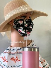 Washable Cotton Drinking Face Mask With A Straw Hole, Nose Guard, Filter Pocket