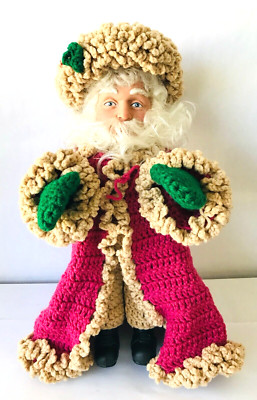 Billie Pepper's Santa Doll from Fibre Craft Kit 1998 Crocheted Robe Hat Mittens