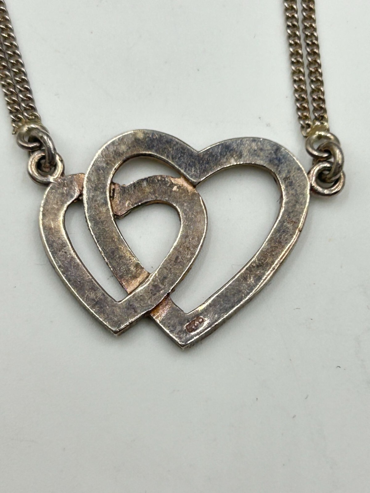 intersecting Double Hearts Necklace Sterling Silv… - image 8