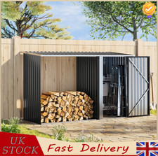 Outdoor 8*3.3ft Garden Shed Metal Pent Roof Log Firewood Shelter Tools Store Bin