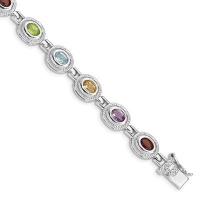 Sterlingsilber rhodiniert Regenbogen Multi-Edelstein Armband 7'' 11,98 gm