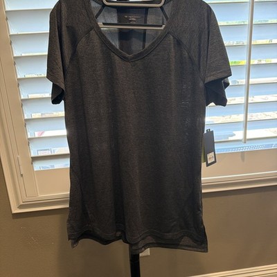 Tek Gear Dri Tek Charcoal Athletic Top Women s Large Short Sleeve Workout NWT