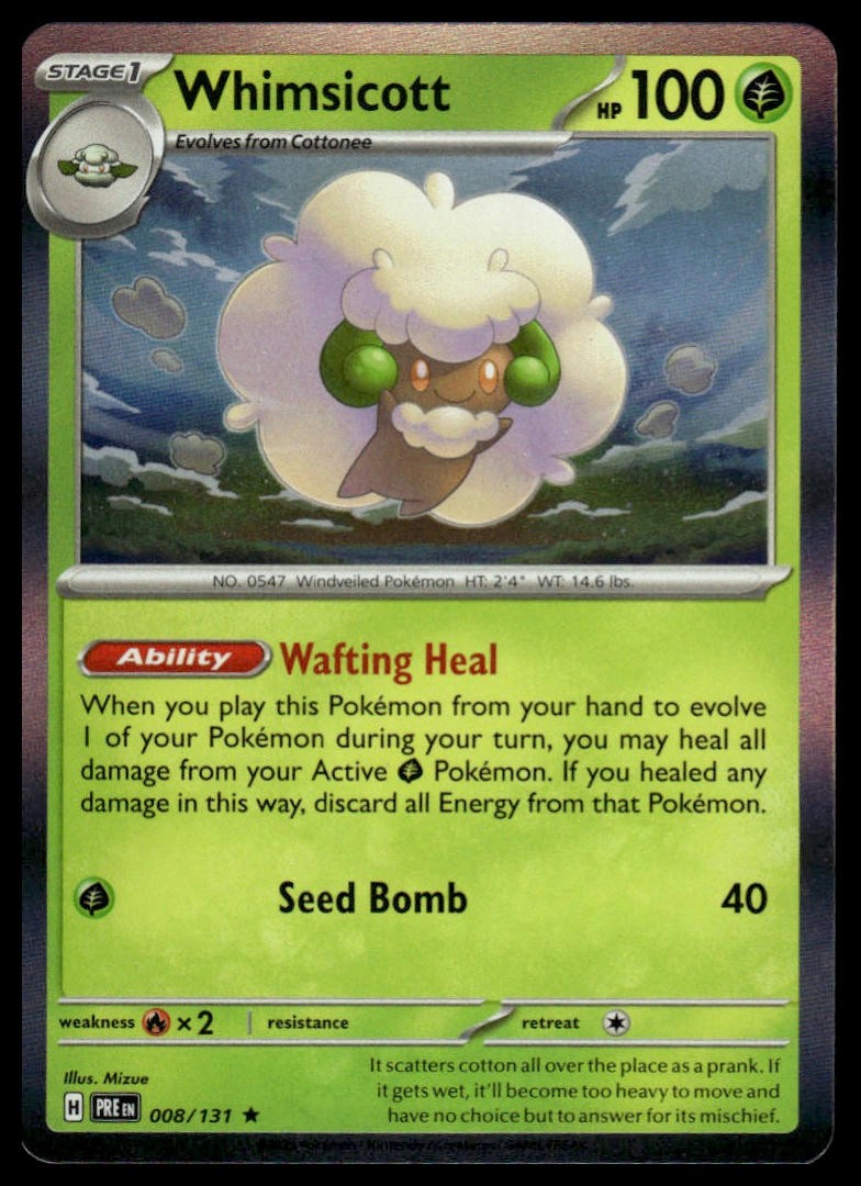 Whimsicott SV: Prismatic Evolutions #008/131 Holo Rare NM
