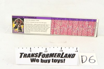 Transformers G1 Duocons Flywheels Tech Specs 1987 Vintage Hasbro