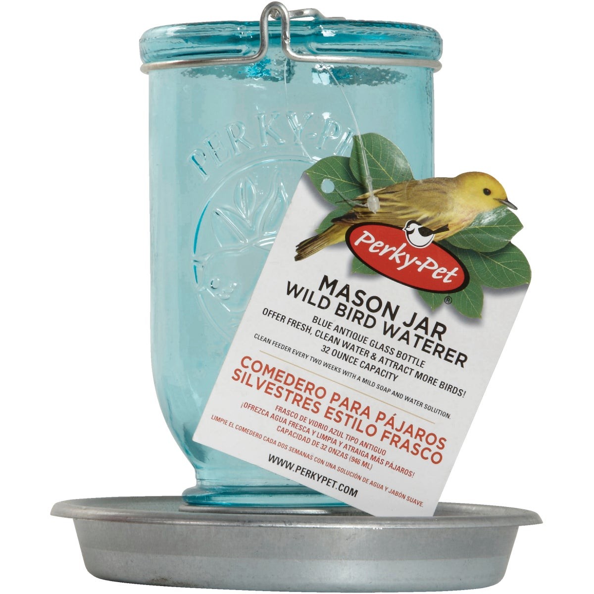 Perky-Pet 32 Oz. Blue Mason Jar Bird Waterer 783 Pack of 2 Perky-Pet 783