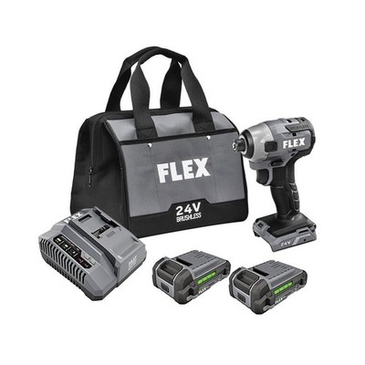 FLEX 24V Brushless Cordless 1/4-Inch Hex Impact Driver Kit with (2) 2.5Ah Lit...