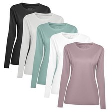 Women Long Sleeve Shirts Medium 5 Pack: Black White Dark-green Lime Dark-pink