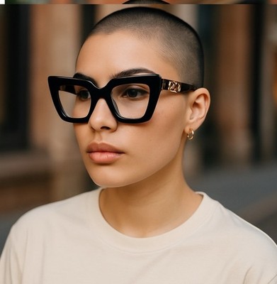 Glasses, Black Opaque Vogue Oversize Square Frame Gold Temples