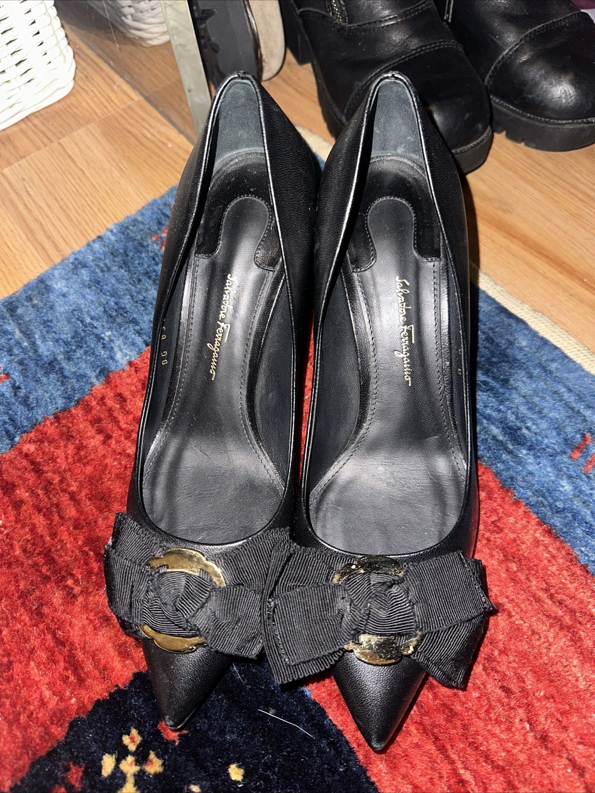Salvatore Ferragamo Women's Pumps Black And Gold Size 8