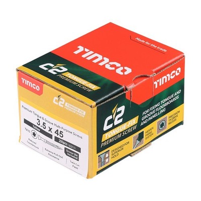 TIMco 3.5 x 45mm C2 Tongue-Fix TX Reduced Countersunk Twin-Cut Yellow Box of 200