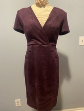 CALVIN KLEIN Suede Like Purple Sheath Dress Short Sleeve Pencil Above Knee 2