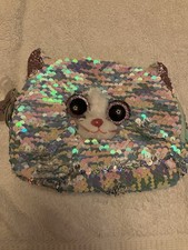 Ty Fashion Whimsy The Cat Purse New Sequined Animal Zippered Pouch