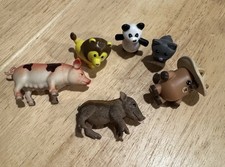 Mini Animal Figurine Lot Pigs, Cat, Panda, Lion Mini Plastic Figurines Lot Of 6