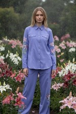 VTG Bob Mackie Wearable Art M Purple Pant Top Embroidered Asiatic Lilies Set