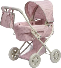 Buggy-Style Baby Doll Stroller with Retractable Canopy, Storage Underneath, Deta