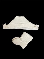 Vintage Knit Handmade Infant Hat And Sock Set White Neutral Newborn