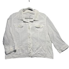 Chico's White Eyelet Button Front Lightweight Jacket Top Sz 3 XL Classic Boho
