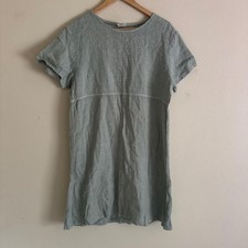 Marc + Ware Linen Dress M Sage Light Blue Floral Embroidered Lagenlook Cottageco