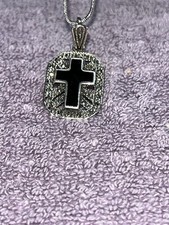 Vintage Sterling Silver Black Onyx Cross Char...