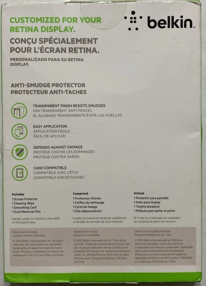 Protector de pantalla transparente Gaurd iPhone 5/5s/5c Belkin + antimanchas verdadero transparente Foto 2 de 4