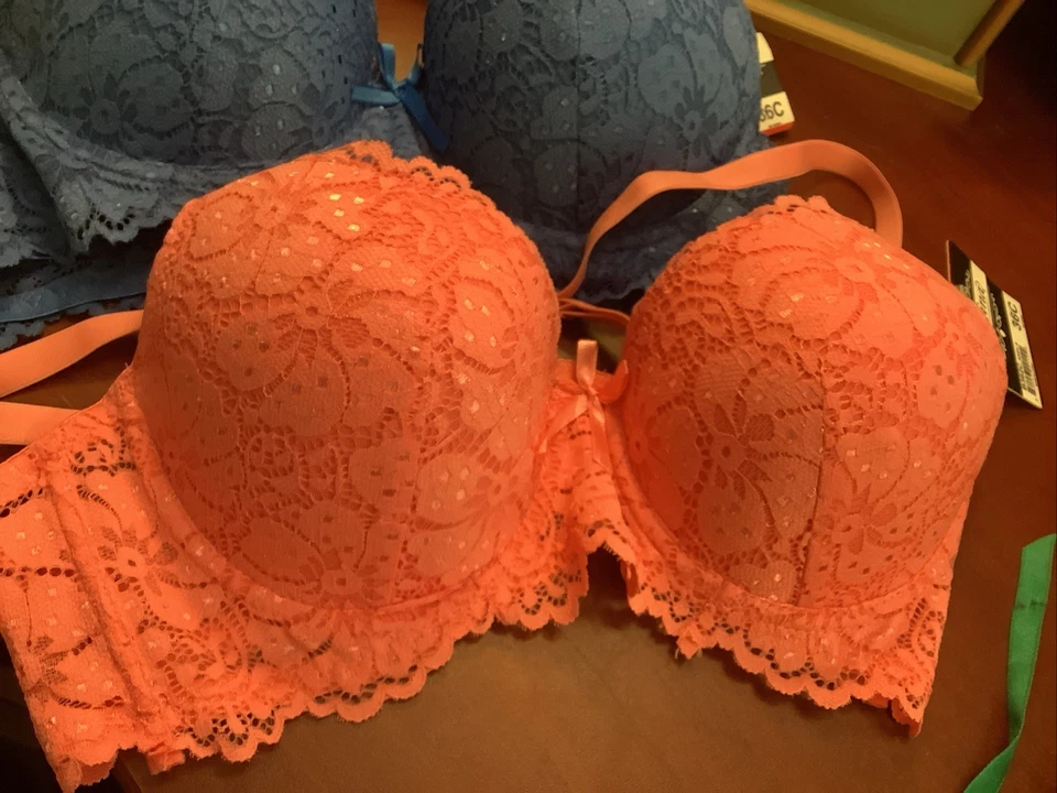 (2) ANGELINA~Bras~NEW/NWT~36C~Royal Blue/Coral~All Lace/Underwire~Beautiful~ - Image 3 of 4
