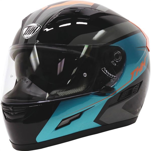 THH TS-80 Vision Full Face Helmet | Black/Cyan/Orange | DOT ; ECE