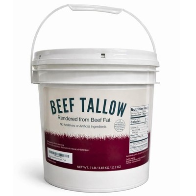 7LB Beef Tallow for Cooking Bulk Pail Safety Seal No Additives Frying Roasting