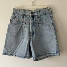 Vintage ESPRIT High Rise Pleated Denim Mom Shorts 5 Light Wash Festival