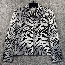St John Collection Jacket Black White Zebra Print Metallic Knit Women Size 10