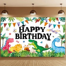 Dinosaur Birthday Banner for Kids Watercolor Dinosaurs Theme Backdrop Decor P...
