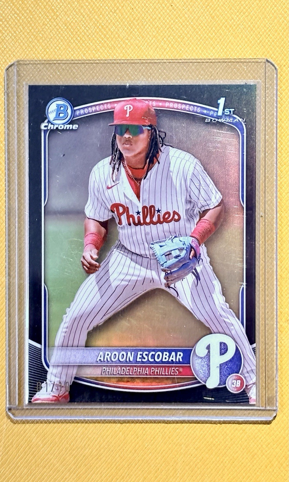 2025 Bowman 1st Chrome Prospects Aroon Escobar Black Refractor /10 BCP-65 01/10
