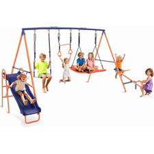 700lb Metal Swing Set with 3 Swings Heavy Duty Frame Kids Adult Backyard Playset