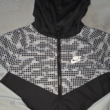 Nike Sportswear Windrunner Jacket Womens Large Black White Gray Lined Hooded
