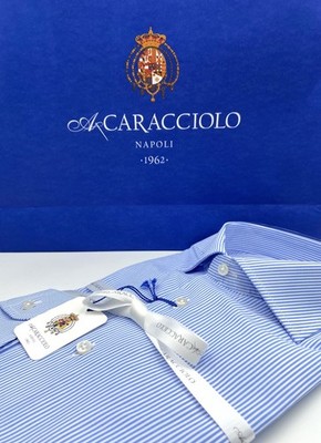 Caracciolo Tailored Shirt 100% Cotton - 1000 Stripes Celestial & White