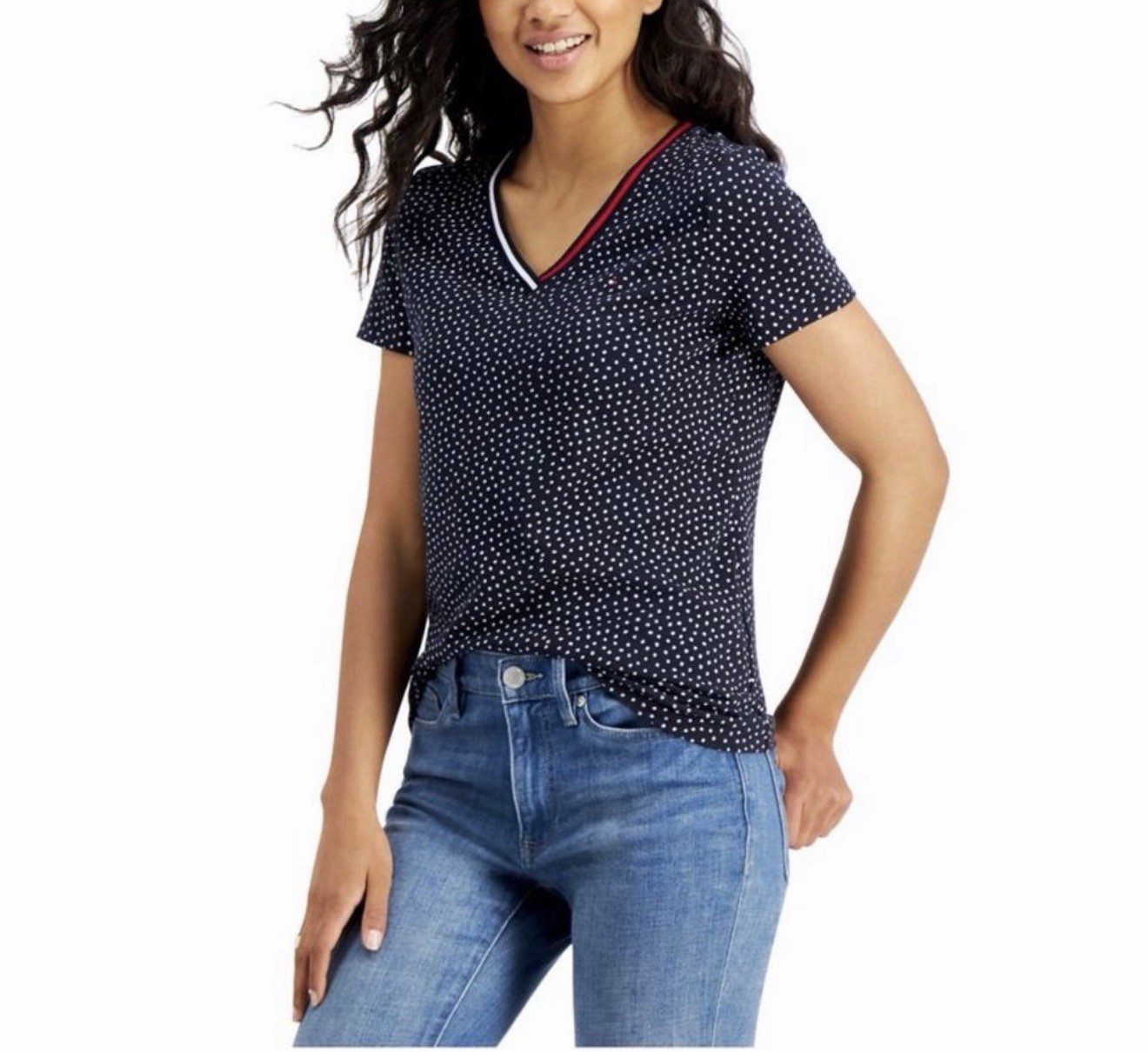 Tommy Hilfiger Plus Size V-Neck Dot-Print Top 2X Sky Captain Blue Pullover NWT