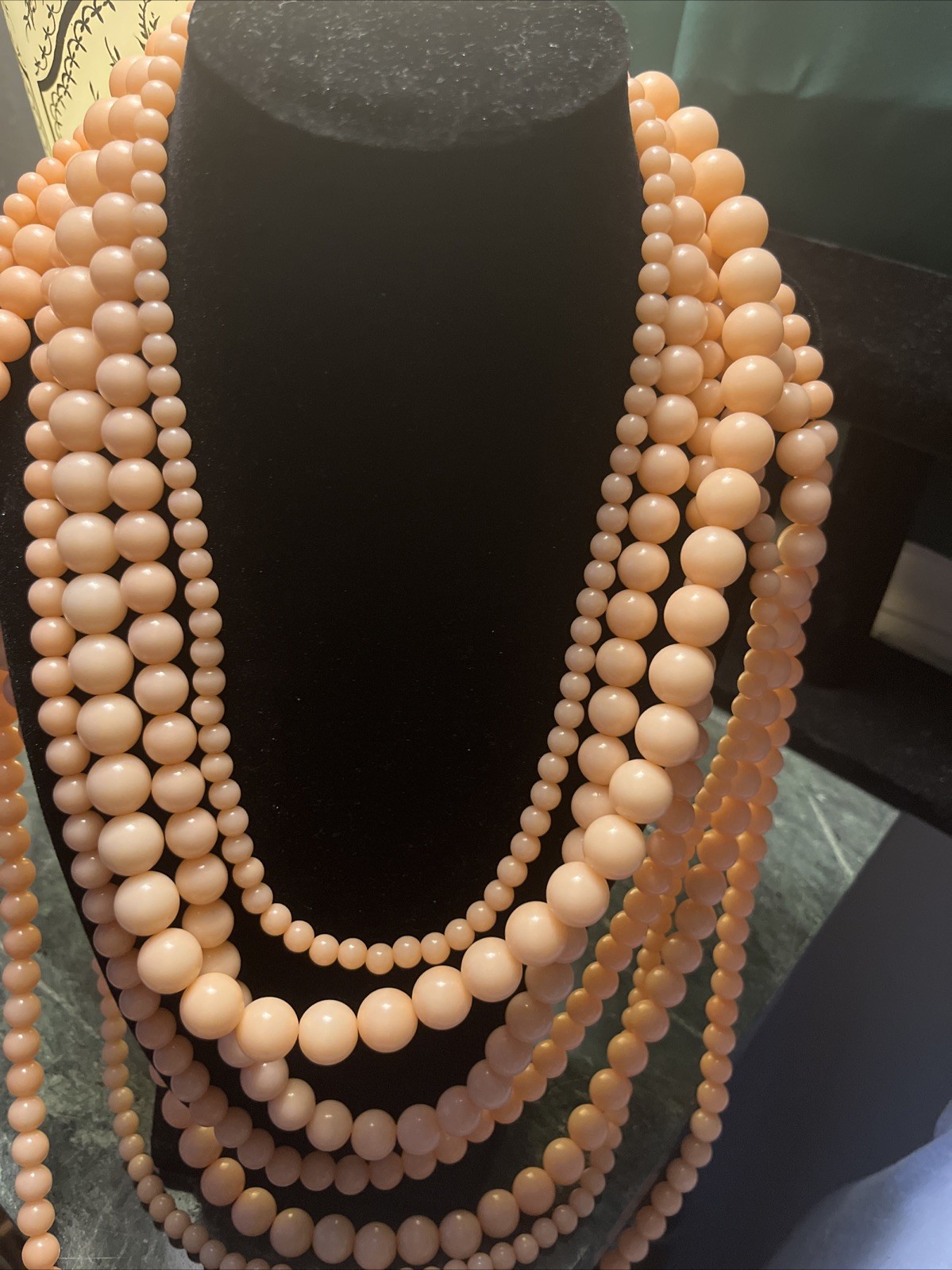 Bold Multiple Strand Statement Necklace Melon Pea… - image 5