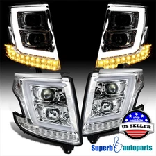 Fit 2015-2020 Chevy Tahoe Suburban Projector Headlights LED Bar Lamps 15-20 Pair