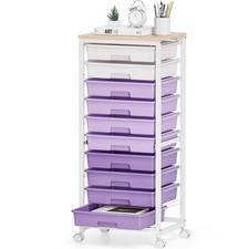 SYKIARIOL 10 Drawer Storage Trolley,Plastic 10-Drawers, Purple