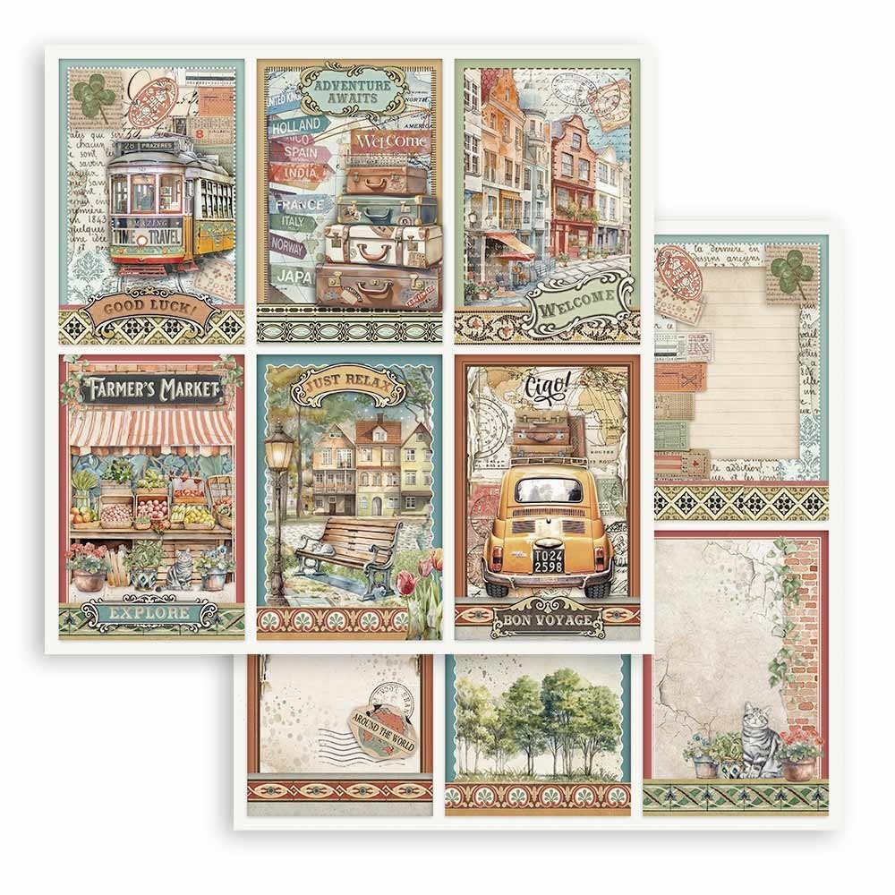 Stamperia ART OF TRAVELLING 8x8 Paper Pad 10 Sheets Scrapbook Vacation SBBS120